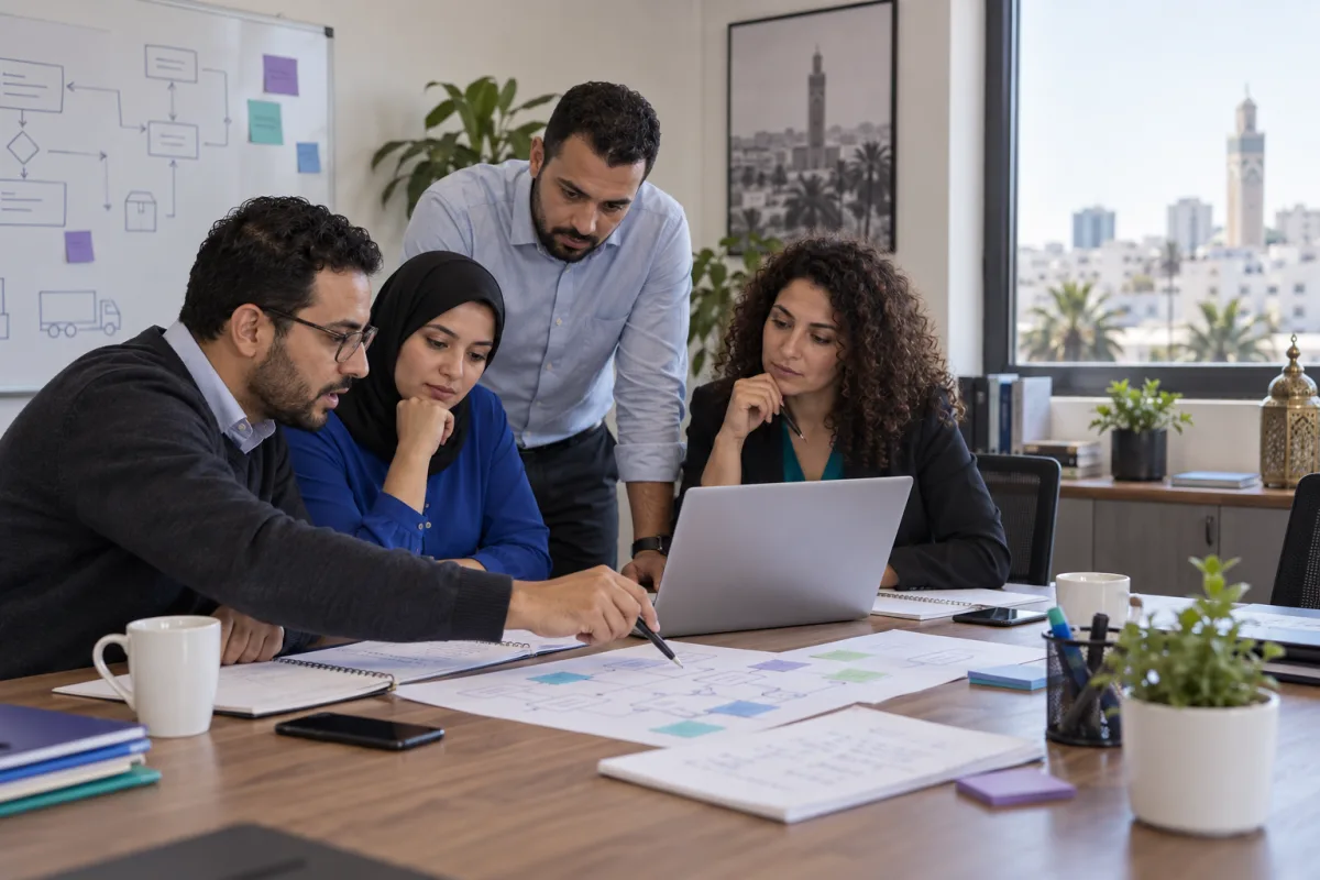 Équipe préparant une application métier et son intégration ERP