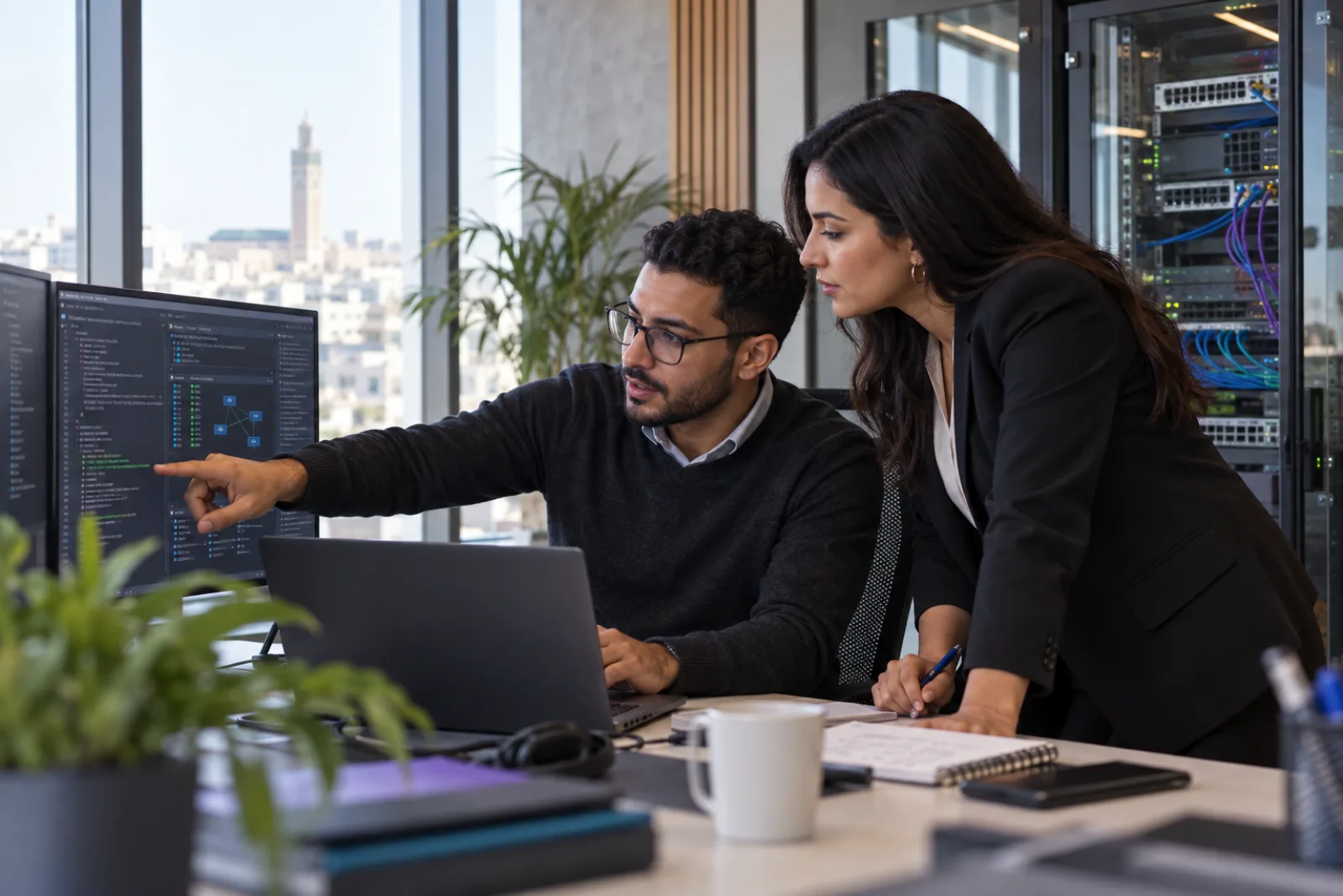 Équipe ISGS travaillant sur une infrastructure informatique à Casablanca